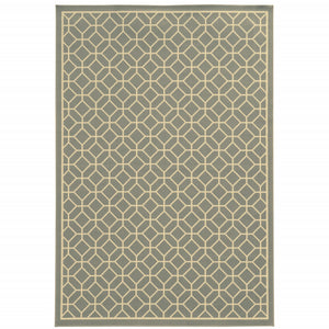 Homeroots 9' X 13' Gray And Ivory Geometric Stain Resistant Indoor Outdoor Area Rug  Polypropylene 507462