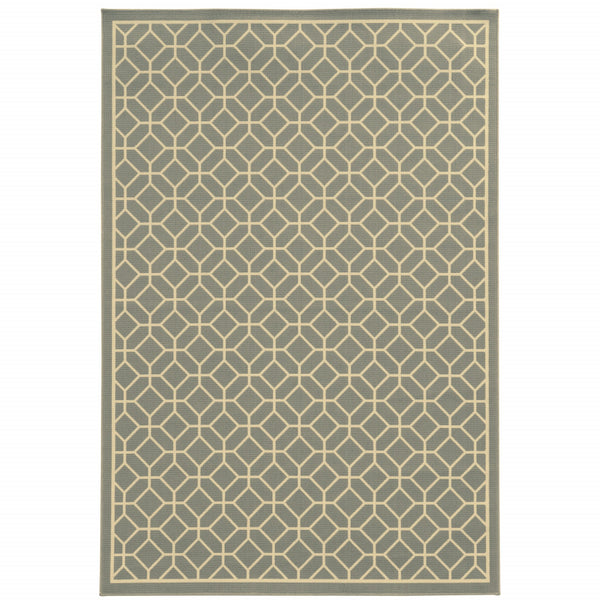 Homeroots 9' X 13' Gray And Ivory Geometric Stain Resistant Indoor Outdoor Area Rug  Polypropylene 507462