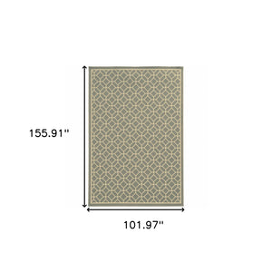 Homeroots 9' X 13' Gray And Ivory Geometric Stain Resistant Indoor Outdoor Area Rug  Polypropylene 507462