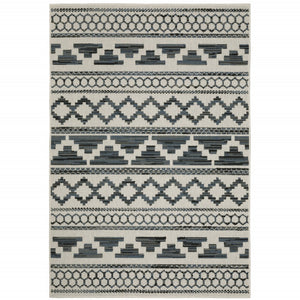 HomeRoots 5' Blue and Beige Geometric Indoor/Outdoor Area Rug – Stain and Water Resistant for Easy Care 5'3" x 7'3" 507466