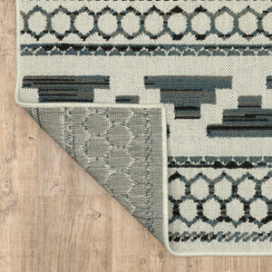 HomeRoots 5' Blue and Beige Geometric Indoor/Outdoor Area Rug – Stain and Water Resistant for Easy Care 5'3" x 7'3" 507466