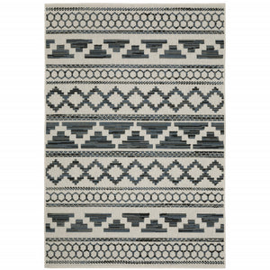 Homeroots 10' X 13' Blue And Beige Geometric Stain Resistant Indoor Outdoor Area Rug  Polypropylene 507469