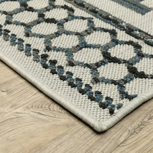 HomeRoots 5' Blue and Beige Geometric Indoor/Outdoor Area Rug – Stain and Water Resistant for Easy Care 9'10" x 12'10" 507469