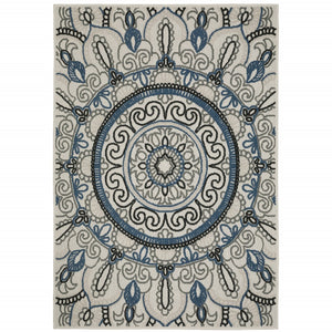 HomeRoots 5' Stylish Blue and Beige Geometric Area Rug - Stain Resistant, Versatile for Indoor/Outdoor Use 5'3" x 7'3" 507472