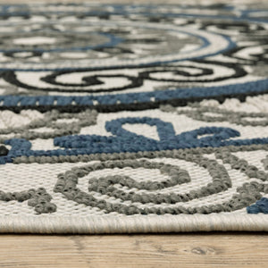 HomeRoots 5' Stylish Blue and Beige Geometric Area Rug - Stain Resistant, Versatile for Indoor/Outdoor Use 6'7" x 9'2" 507473