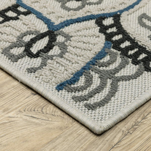 HomeRoots 5' Stylish Blue and Beige Geometric Area Rug - Stain Resistant, Versatile for Indoor/Outdoor Use 7'10" x 10' 507474