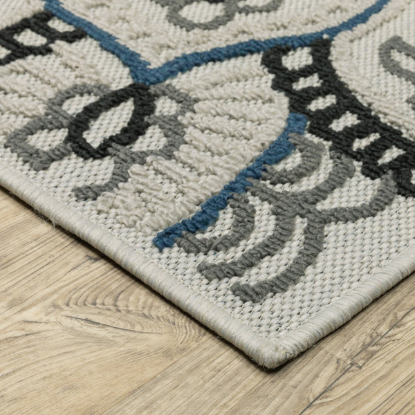 HomeRoots 5' Stylish Blue and Beige Geometric Area Rug - Stain Resistant, Versatile for Indoor/Outdoor Use 7'10" x 10' 507474