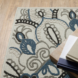 HomeRoots 5' Stylish Blue and Beige Geometric Area Rug - Stain Resistant, Versatile for Indoor/Outdoor Use 9'10" x 12'10" 507475
