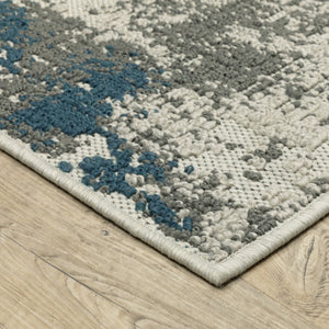 HomeRoots 5' Blue and Beige Abstract Indoor-Outdoor Area Rug - Stain Resistant, Durable, Easy to Clean Design 5'3" x 7'3" 507478
