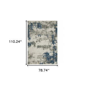 HomeRoots 5' Blue and Beige Abstract Indoor-Outdoor Area Rug - Stain Resistant, Durable, Easy to Clean Design 6'7" x 9'2" 507479