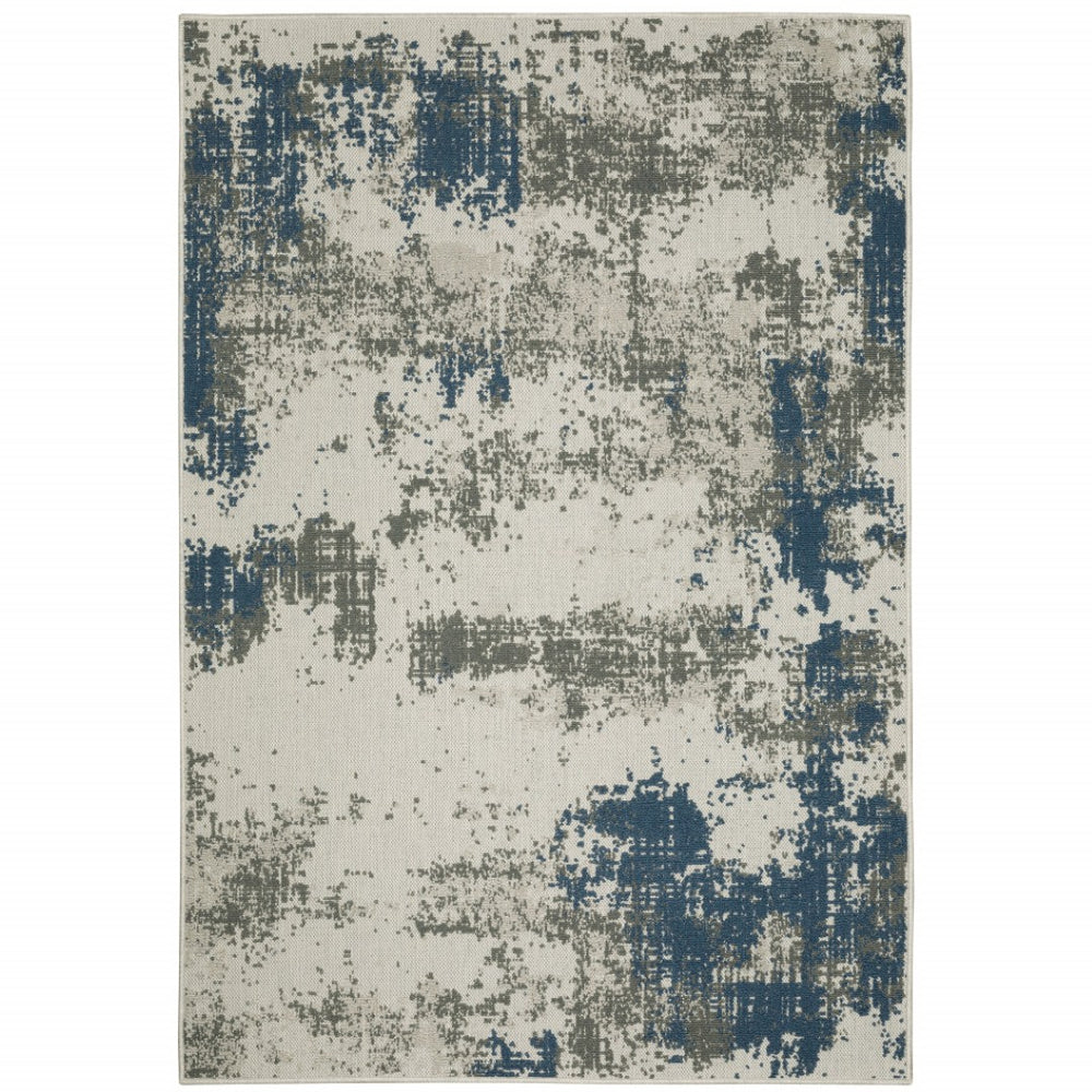 HomeRoots 5' Blue and Beige Abstract Indoor-Outdoor Area Rug - Stain Resistant, Durable, Easy to Clean Design 7'10" x 10' 507480