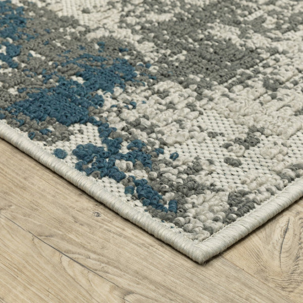 HomeRoots 5' Blue and Beige Abstract Indoor-Outdoor Area Rug - Stain Resistant, Durable, Easy to Clean Design 7'10" x 10' 507480