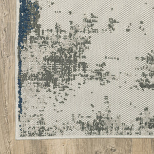 HomeRoots 5' Blue and Beige Abstract Indoor-Outdoor Area Rug - Stain Resistant, Durable, Easy to Clean Design 7'10" x 10' 507480
