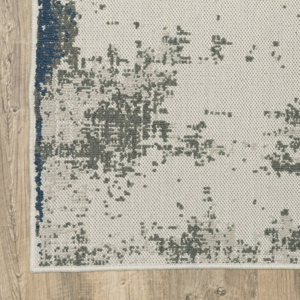 HomeRoots 5' Blue and Beige Abstract Indoor-Outdoor Area Rug - Stain Resistant, Durable, Easy to Clean Design 7'10" x 10' 507480