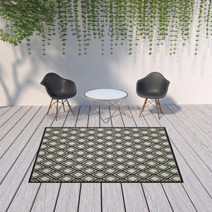 HomeRoots 5' Beige and Black Geometric Area Rug - Stain Resistant, Durable, Perfect for Indoor or Outdoor Use 6'7" x 9'2" 507485
