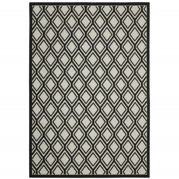 HomeRoots 5' Beige and Black Geometric Area Rug - Stain Resistant, Durable, Perfect for Indoor or Outdoor Use 7'10" x 10' 507486
