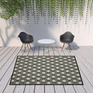 HomeRoots 5' Beige and Black Geometric Area Rug - Stain Resistant, Durable, Perfect for Indoor or Outdoor Use 7'10" x 10' 507486