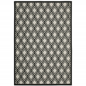 HomeRoots 5' Beige and Black Geometric Area Rug - Stain Resistant, Durable, Perfect for Indoor or Outdoor Use 9'10" x 12'10" 507487
