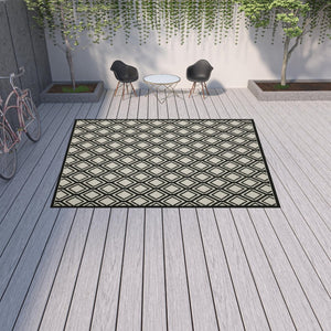 HomeRoots 5' Beige and Black Geometric Area Rug - Stain Resistant, Durable, Perfect for Indoor or Outdoor Use 9'10" x 12'10" 507487