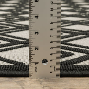 HomeRoots 5' Beige and Black Geometric Area Rug - Stain Resistant, Durable, Perfect for Indoor or Outdoor Use 9'10" x 12'10" 507487