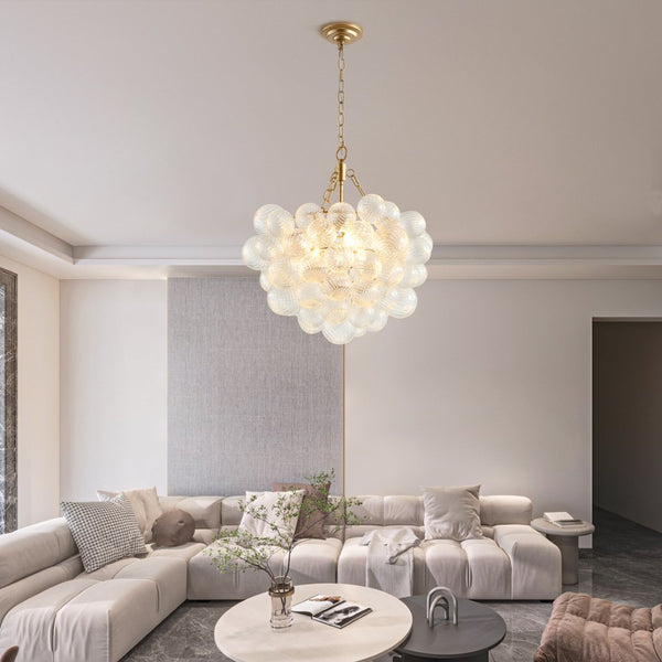 English Elm 20-inch Brushed Gold Iron Chandelier Three Clear Globe Shades Ambient Dining Glow W2312P479741