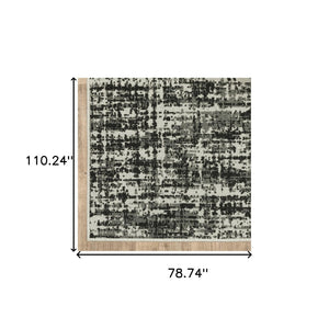 HomeRoots 5' X 7' Distressed Beige and Black Abstract Area Rug – Stain-Resistant for Indoor & Outdoor Use 6'7" x 9'2" 507497
