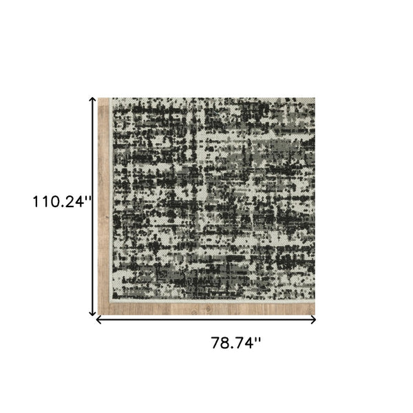 HomeRoots 5' X 7' Distressed Beige and Black Abstract Area Rug – Stain-Resistant for Indoor & Outdoor Use 6'7" x 9'2" 507497
