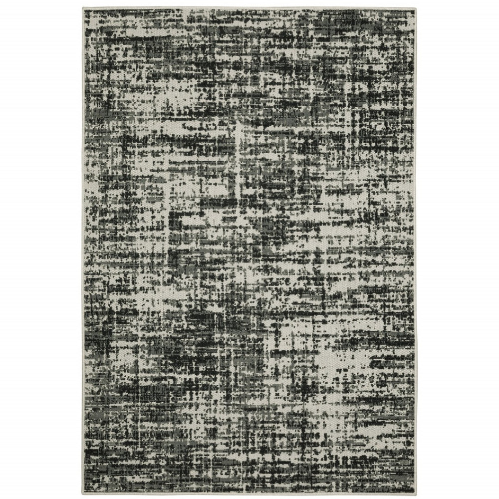 HomeRoots 5' X 7' Distressed Beige and Black Abstract Area Rug – Stain-Resistant for Indoor & Outdoor Use 7'10" x 10' 507498