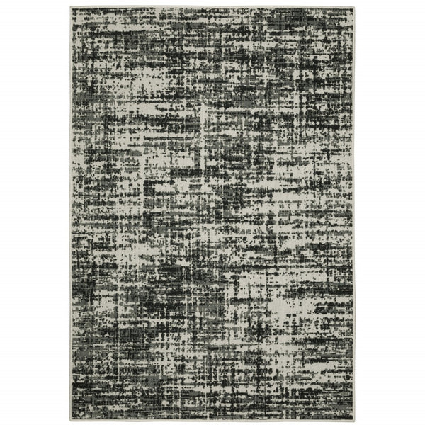 HomeRoots 5' X 7' Distressed Beige and Black Abstract Area Rug – Stain-Resistant for Indoor & Outdoor Use 7'10" x 10' 507498