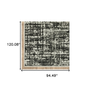 HomeRoots 5' X 7' Distressed Beige and Black Abstract Area Rug – Stain-Resistant for Indoor & Outdoor Use 7'10" x 10' 507498