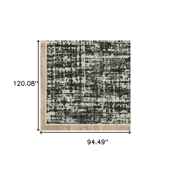 HomeRoots 5' X 7' Distressed Beige and Black Abstract Area Rug – Stain-Resistant for Indoor & Outdoor Use 7'10" x 10' 507498