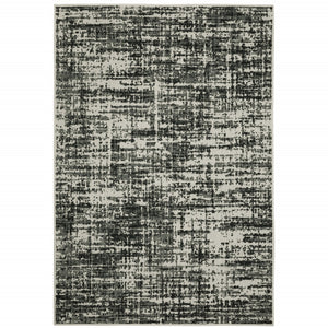 HomeRoots 5' X 7' Distressed Beige and Black Abstract Area Rug – Stain-Resistant for Indoor & Outdoor Use 9'10" x 12'10" 507499