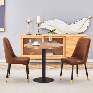 English Elm Table and Chair Set Round 31.5 Inch Dark Wood Grain with Brown Fabric Seats W1151S02481