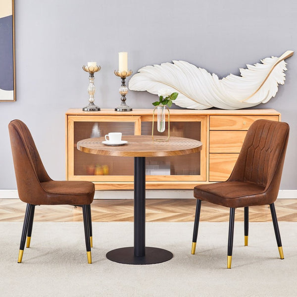 English Elm Table and Chair Set Round 31.5 Inch Dark Wood Grain with Brown Fabric Seats W1151S02481