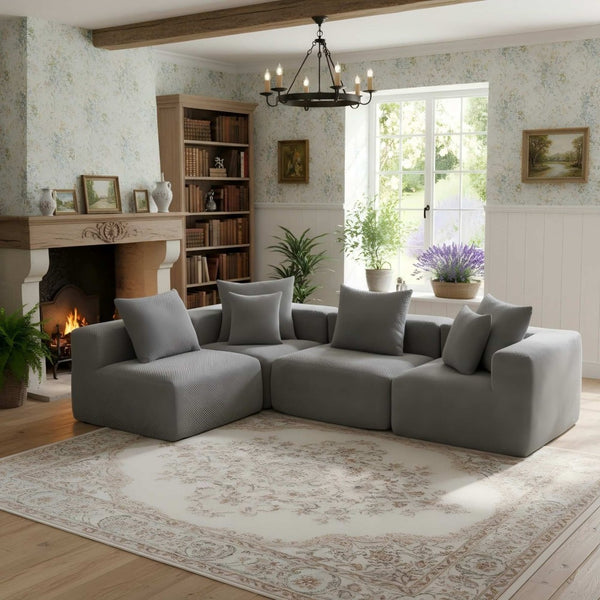 English Elm Modular Low Profile Sectional Sofa Plush Chenille Upholstery for Cozy Living Rooms W3326S00035