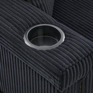 English Elm UNITED Corduroy L-Shaped Sectional Sofa with Storage Ottoman, USB Ports, Cup Holders & LED Lighting Black W1568P332409