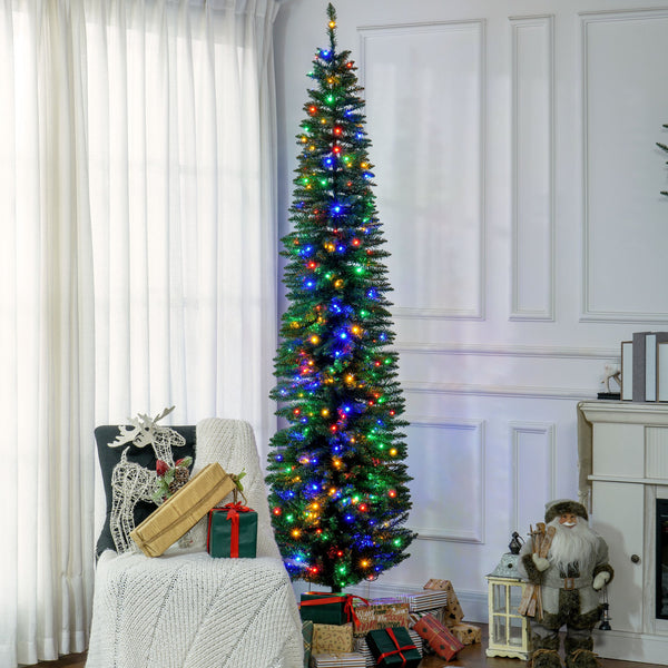 English Elm Homcom 8Ft Tall Slim Pencil Christmas Tree With 250 Led Lights, 668 Branches, Easy Assembly & Storage W2225P249680