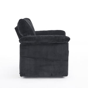 English Elm 33 Inch Oversized Swivel Corduroy Lounge Chair with Plush Chenille Cushioning and Support Springs Black W1829P265018