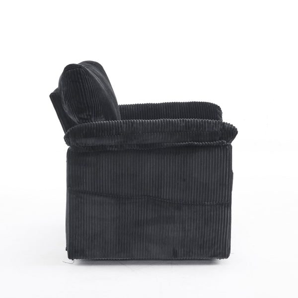 English Elm 33 Inch Oversized Swivel Corduroy Lounge Chair with Plush Chenille Cushioning and Support Springs Black W1829P265018