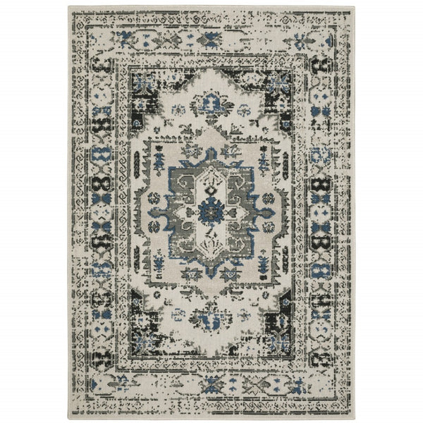 HomeRoots 5' X 7' Blue and Beige Oriental Area Rug - Stylish, Stain Resistant Design for Indoor and Outdoor Use 5'3" x 7'3" 507502