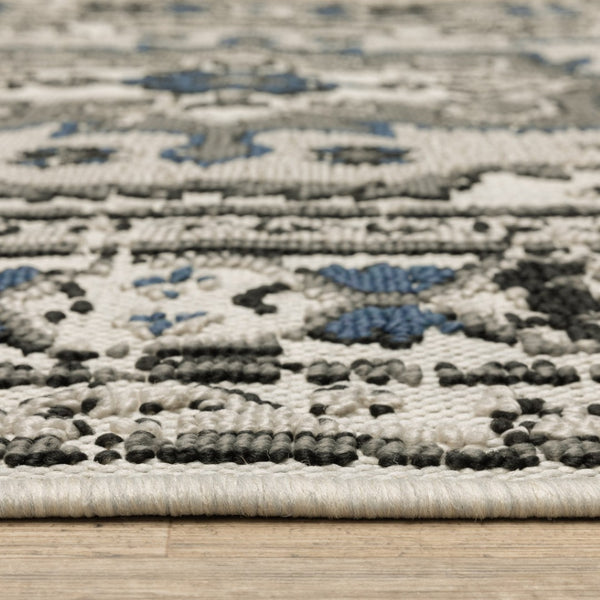 HomeRoots 5' X 7' Blue and Beige Oriental Area Rug - Stylish, Stain Resistant Design for Indoor and Outdoor Use 6'7" x 9'2" 507503