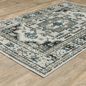 HomeRoots 5' X 7' Blue and Beige Oriental Area Rug - Stylish, Stain Resistant Design for Indoor and Outdoor Use 6'7" x 9'2" 507503