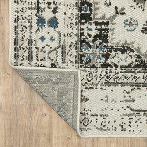 HomeRoots 5' X 7' Blue and Beige Oriental Area Rug - Stylish, Stain Resistant Design for Indoor and Outdoor Use 6'7" x 9'2" 507503