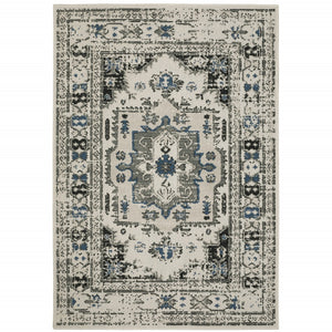 HomeRoots 5' X 7' Blue and Beige Oriental Area Rug - Stylish, Stain Resistant Design for Indoor and Outdoor Use 7'10" x 10' 507504