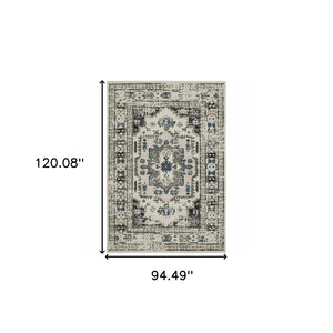 HomeRoots 5' X 7' Blue and Beige Oriental Area Rug - Stylish, Stain Resistant Design for Indoor and Outdoor Use 7'10" x 10' 507504