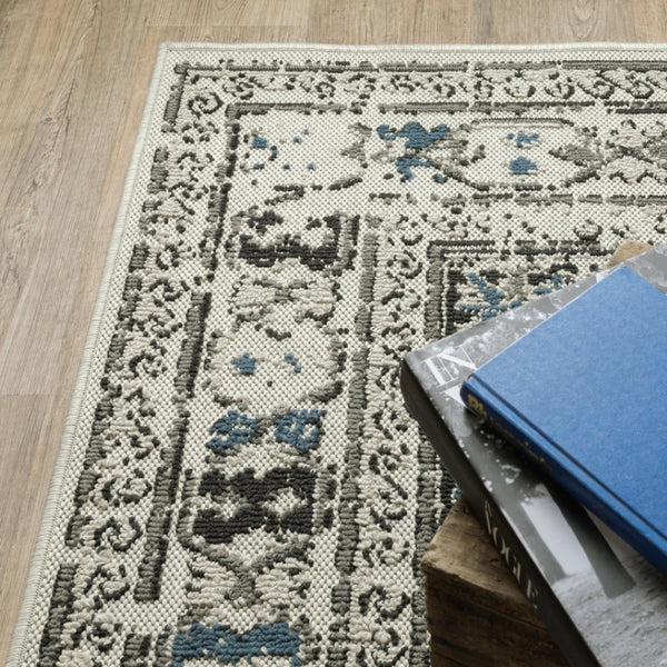 HomeRoots 5' X 7' Blue and Beige Oriental Area Rug - Stylish, Stain Resistant Design for Indoor and Outdoor Use 7'10" x 10' 507504