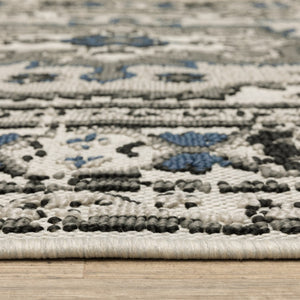HomeRoots 5' X 7' Blue and Beige Oriental Area Rug - Stylish, Stain Resistant Design for Indoor and Outdoor Use 9'10" x 12'10" 507505