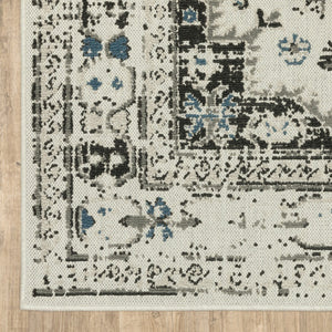 HomeRoots 5' X 7' Blue and Beige Oriental Area Rug - Stylish, Stain Resistant Design for Indoor and Outdoor Use 9'10" x 12'10" 507505