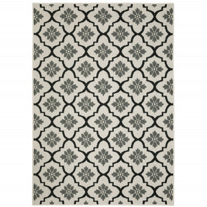 HomeRoots 5' X 7' Beige and Black Geometric Area Rug – Stylish, Stain-Resistant Design for Indoor & Outdoor Spaces 6'7" x 9'2" 507509