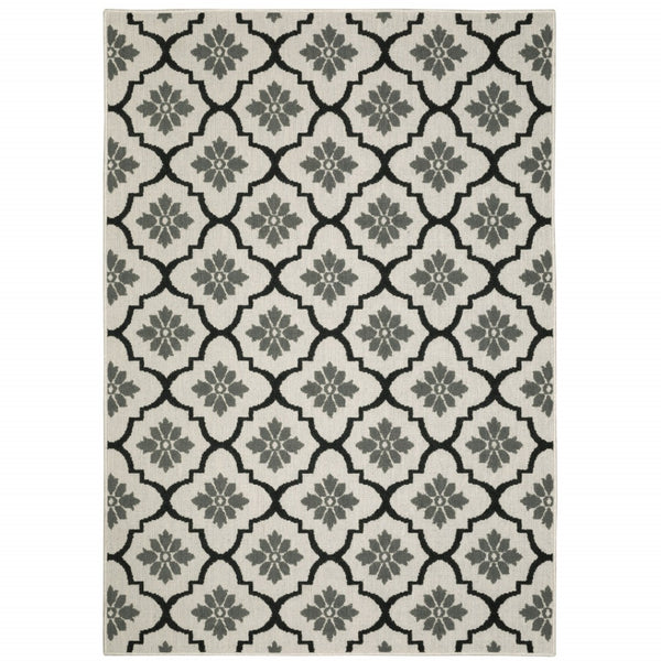 HomeRoots 5' X 7' Beige and Black Geometric Area Rug – Stylish, Stain-Resistant Design for Indoor & Outdoor Spaces 7'10" x 10' 507510